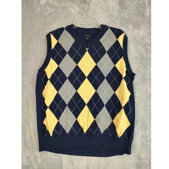 Club Room Other - Club Room Mens Argyle Sweater Vest Navy Blue Yellow Cotton V-Neck Large
